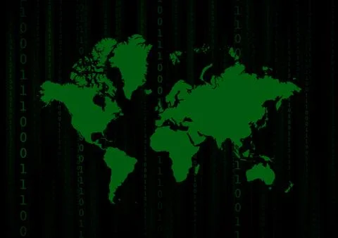 Vector : Green binary number and world map イラスト素材