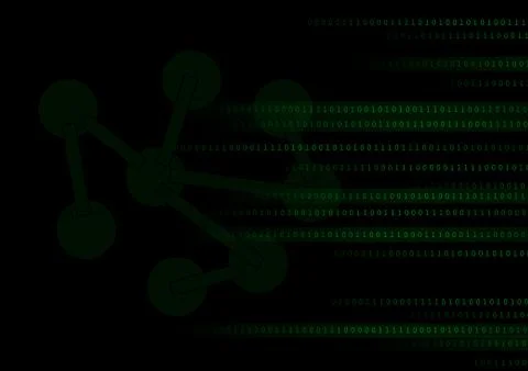 Vector : Green binary number and circle network on black background Stock Illustration