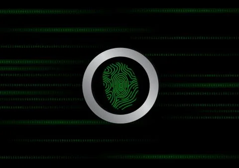 Vector : Green binary number and finger print on black background Stock Illustration