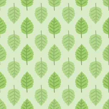 Vector Green Birch leaves repeat pattern background design Illustrazione stock