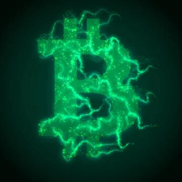 Vector green Bitcoin symbol constructed with flowing binary numbers. Bitcoin, Illustrazione stock