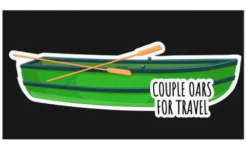 Vector Green boat with oars - sticker with text Stock Illustration