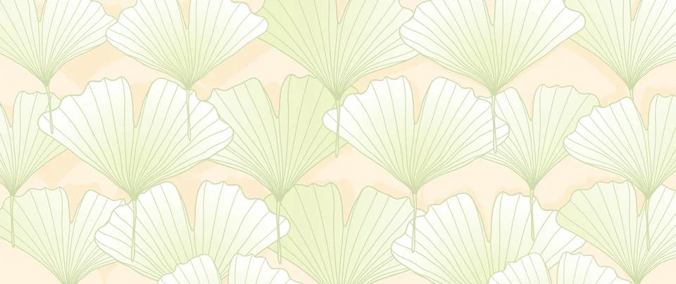 Vector green botanical background with delicate ginkgo biloba leaves Stock Illustration