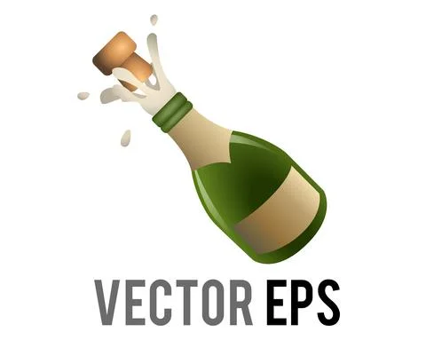 Vector green bottle of champagne or sparkling wine icon with label Stock Illustration