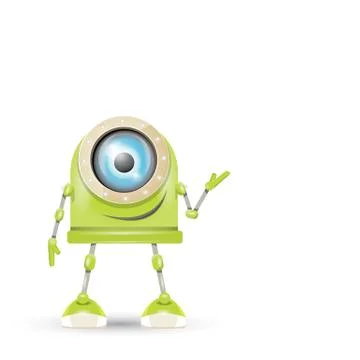 Vector green cartoon robot isolated on white Illustrazione stock