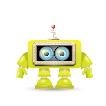 Vector green cartoon robot isolated on white Illustrazione stock