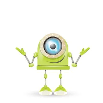 Vector green cartoon robot isolated on white Illustrazione stock