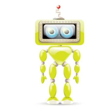 Vector green cartoon robot isolated on white Illustrazione stock