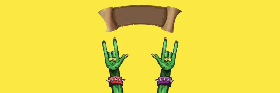Vector green cartoon Zombie rock n roll hand isolated on horizontal yellow イラスト素材
