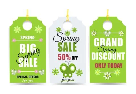 Vector green color set of labels ,tags for Big   Spring sale Stock Illustration