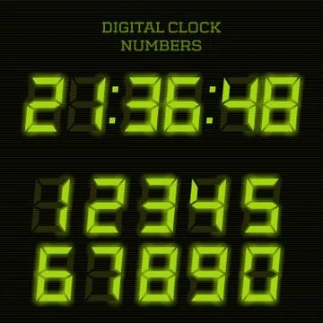 Vector green digital clock numbers. - Illustration Stock Illustration