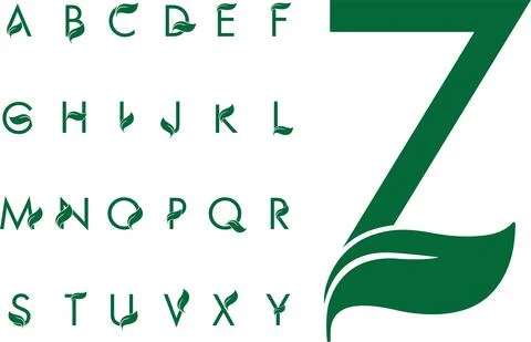 Vector green eco letters logo with leaves. Ecological font initial Stock Illustration