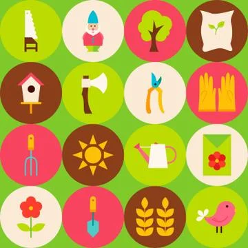 Vector Green Flat Nature Spring Seamless Pattern with Circles Stock Illustration