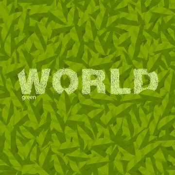 Vector green foliage pattern and word World consisted chaotic lines Stock Illustration