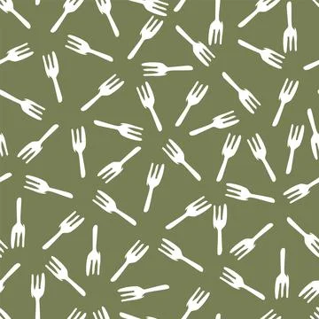 Vector green forks simple monochrome repeat pattern. Perfect for fabric, scra Stock Illustration