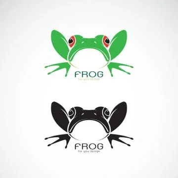 Vector of green frogs and black frog on white background. Amphibian. Animal.  Stock Illustration