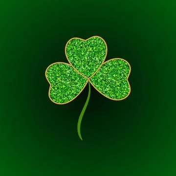 Vector Green Glitter Leaf Clover Icon. Happy Patrick Day Holiday Stock Illustration
