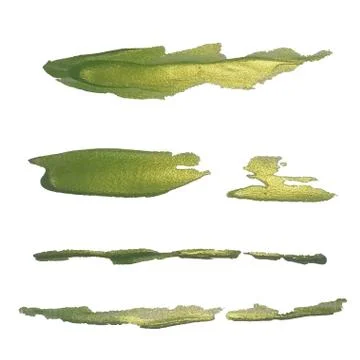 Vector green glittering paint smear stroke stain set. Abstract green glittering Stock Illustration