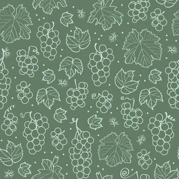 Vector green grapes and leafs seamless pattern print background. Stock Illustration
