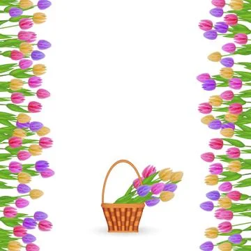 Vector green grass, tulip border frame Illustrazione stock