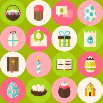 Vector Green Happy Easter Seamless Pattern with Circles Stock Illustration