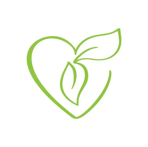 Vector green icon heart shape and leaf. Can be used for eco, vegan herbal Stock Illustration