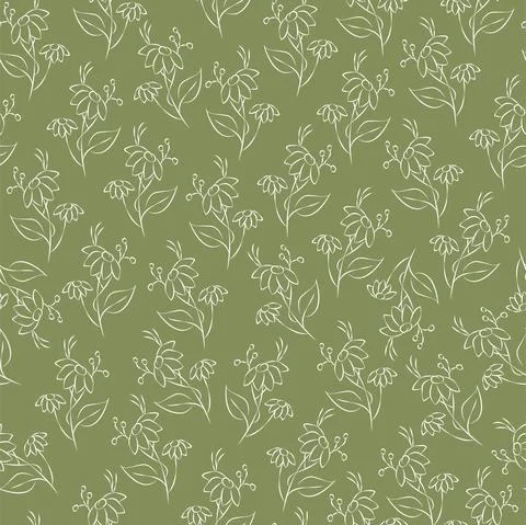 Vector green illustration. Floral seamless pattern. Bouquet of wild flowers. 库存插图