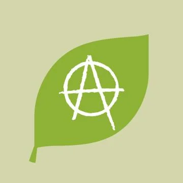 Vector green leaf icon with an anarchy sign Stock Illustration