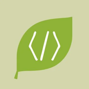 Vector green leaf icon with a code sign Stock Illustration