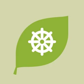 Vector green leaf icon with a dharma chakra sign Stock Illustration