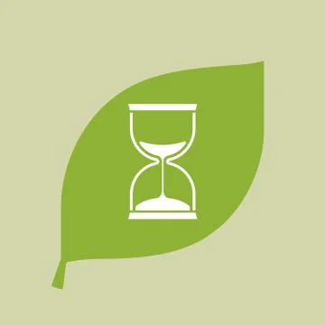Vector green leaf icon with a sand clock Stock Illustration