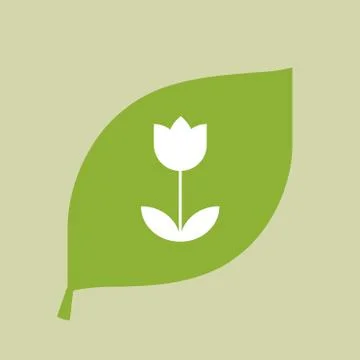 Vector green leaf icon with a tulip Stock Illustration