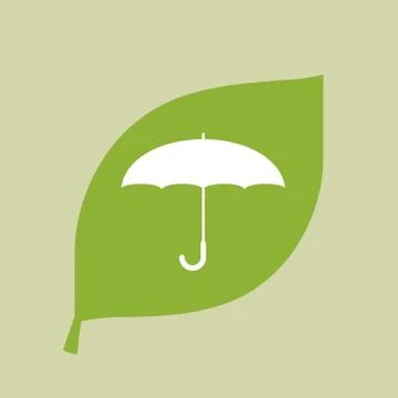 Vector green leaf icon with an umbrella Stockillustratie