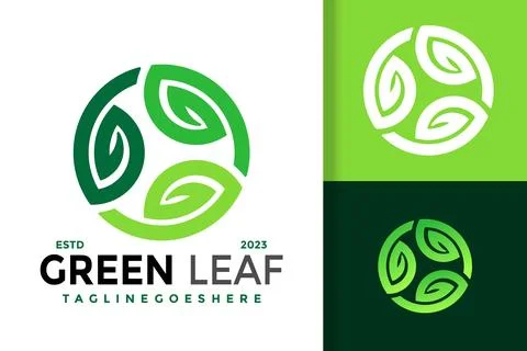 Vector Green Leaf Nature Plant Eco Circle Unique Logo Stock Illustration