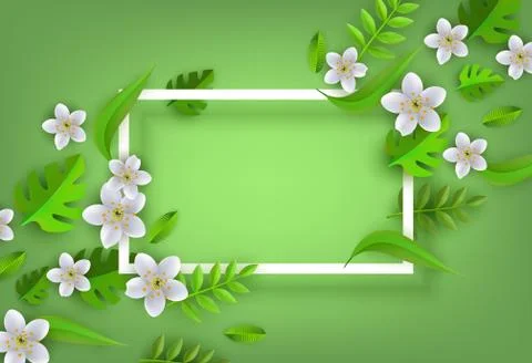 Vector green leaves frame background template Illustrazione stock