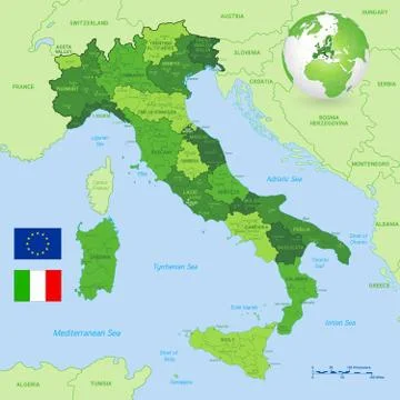 Vector Green Map of Italy Stock Illustration