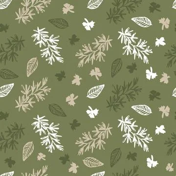 Vector green monochrome herbs sketch seamless pattern with rosemary, parsley  Illustrazione stock