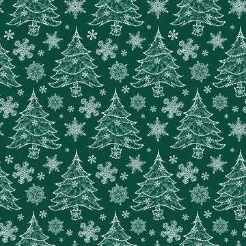Vector green monochrome sparkling rows of christmas tree and snowflakes seaml Stock Illustration