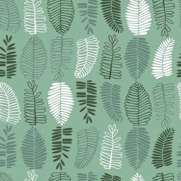 Vector green monochrome touch me not shameplant rows of leaves seamless patte Stock Illustration