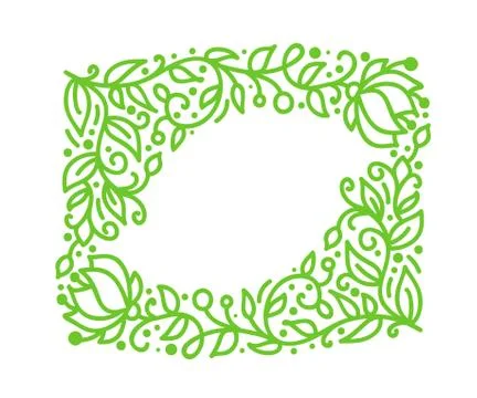 Vector green monoline calligraphy flourish frame for greeting card. Vintage Hand Illustrazione stock