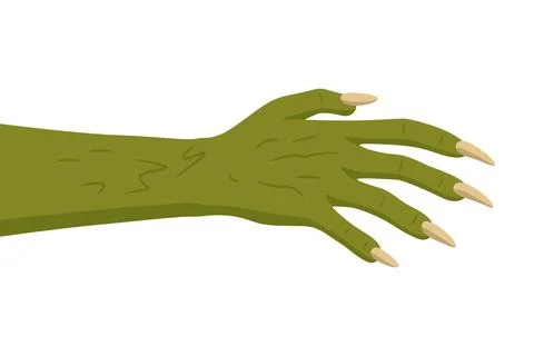 Vector Green Monster Hand with Long Sharp Claws. Halloween Creature Arm Isolated Stock Illustration