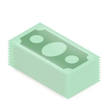 Vector green paper dollars banknote stack isolated on white background Stock Illustration