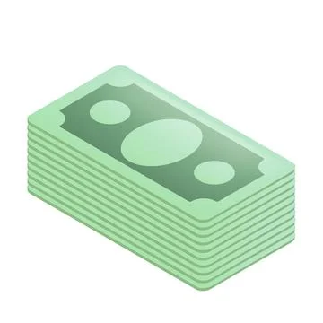 Vector green paper dollars banknote stack isolated on white background Stock Illustration