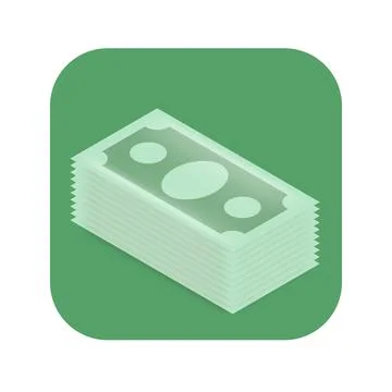 Vector green paper dollars banknote stack isolated on green background Illustrazione stock