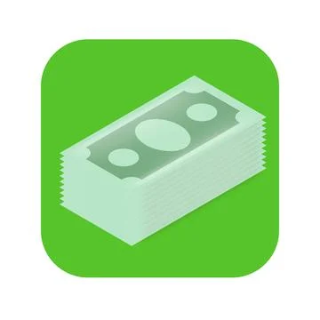 Vector green paper dollars banknote stack isolated on green background Stock Illustration