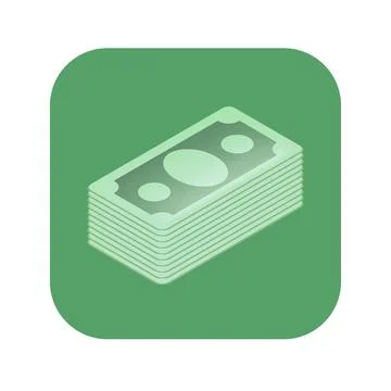 Vector green paper dollars banknote stack isolated on green background Stock Illustration