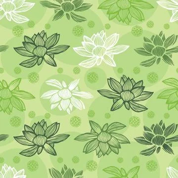 Vector green rows of lotus flower and seed pods repeat pattern 04. Suitable f Stock Illustration
