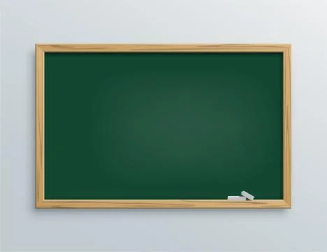 Vector green school chalkboard with chalk pieces. Illustrazione stock