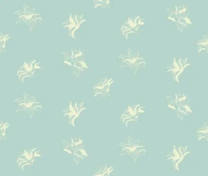 Vector Green Seamless Pattern with Drawn Flowers Stock Illustration