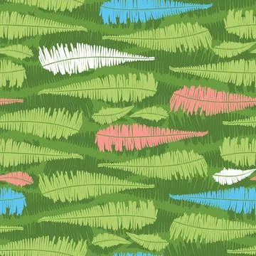 Vector green seamless pattern with fern leaves stripes. Suitable for textile, イラスト素材